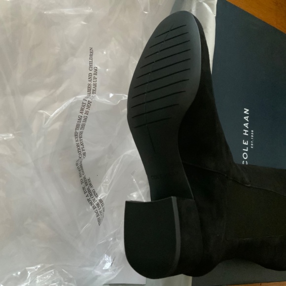 COLE HAAN Avani Stretch Black Suede Leather Over Knee High Heel Riding Boots - Picture 7 of 10